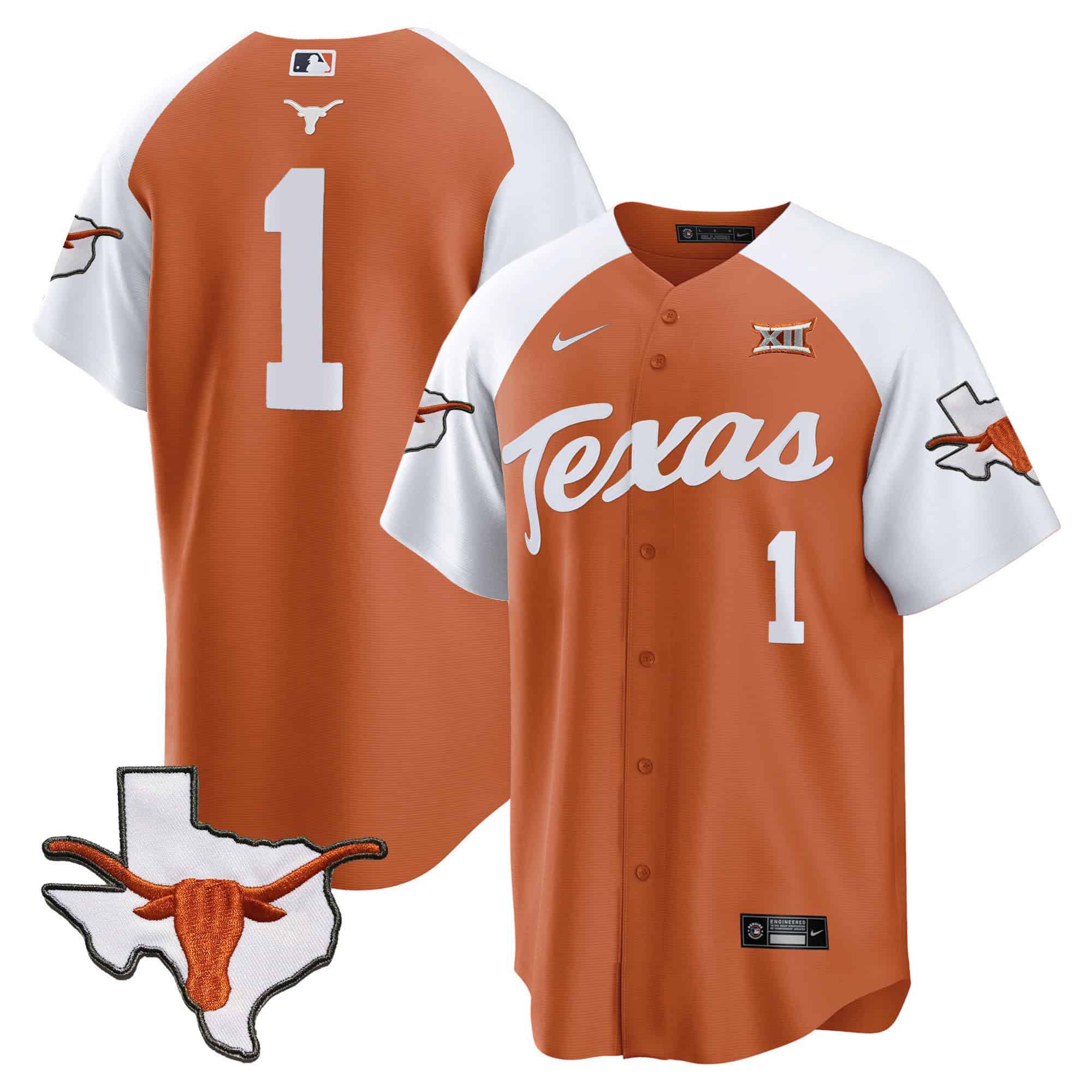 Men Texas Longhorns #1 No Name Orange 2024 Baseball NCAA Jersey